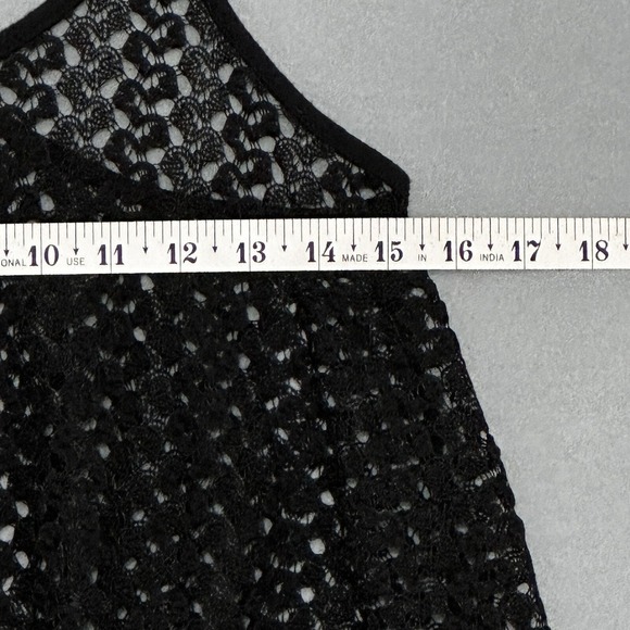 Vintage Y2K Womens Top L Black Sheer Lace A Line Crop Racer Back Tank Whimsigoth - Picture 9 of 11